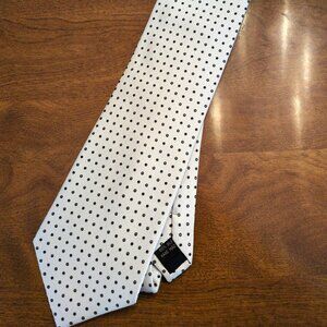 Galo Cossinni silk tie & matching pocket square, white with black polka dots